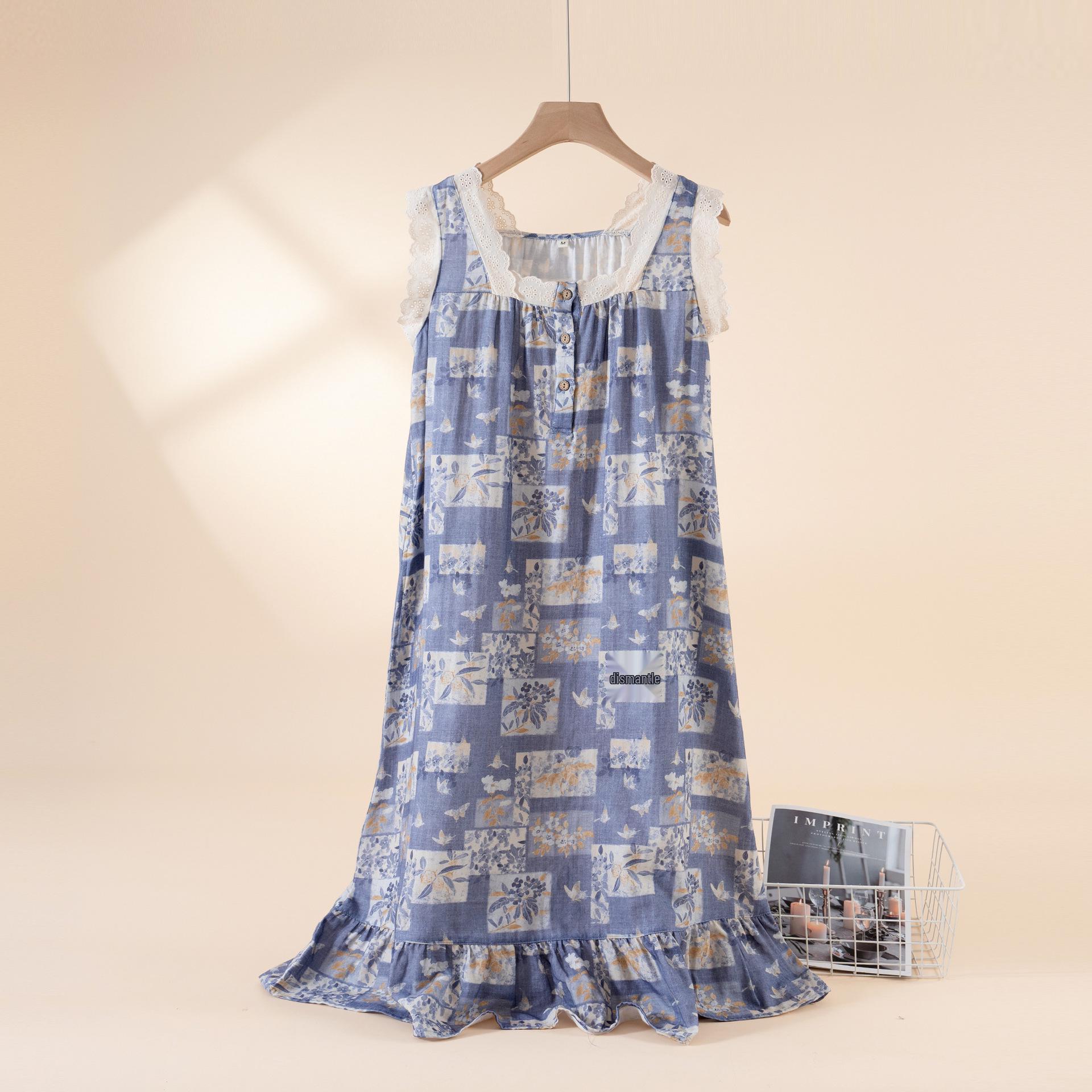 Women s Sleeveless Cotton Gauze Pajama Dress - Comfortable, Loose, and Thin for Spring & Summer, Suitable for Home or Outdoor Wear. Medium бэнь цао ган му