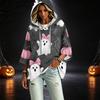 Women's 3/4 Sleeve Hooded Pullover Top with Halloween Print