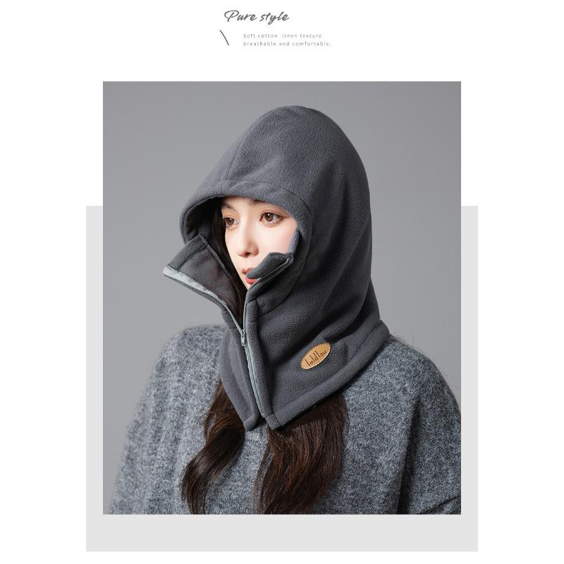 Women S Winter Warm Scarf Hat Integrated Cap For Outdoor Cycling Windproof Solid Color
