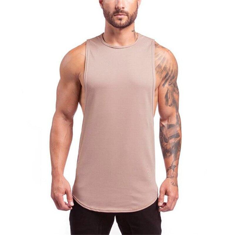 6687 Blank Mesh Slim Fitness Vest Men's European and American Arc Hem Sports GYM Bottoming Breathable Quick-drying Shoulder