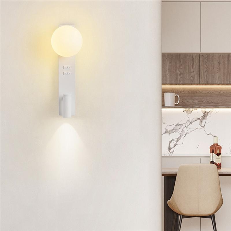 LED Wall Light With Switch Adjustable Spotlight Glass Wall Sconce Lamp For Bedroom Bedside Light Fixture Wall Decor White