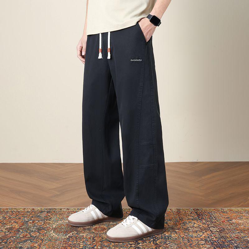 Spring and summer four seasons new Hong Kong style tooling black splicing European and American loose straight casual pants men's tide PANTS