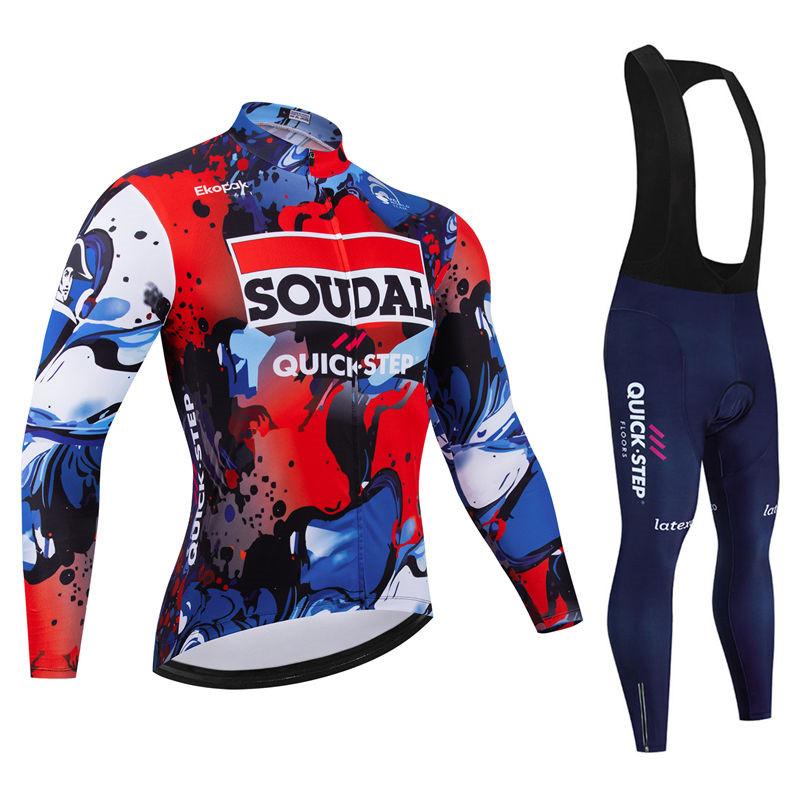 Soudal Pro Team Prodyšný Pánský Dlouhý Rukáv Cyklistický Dres Set Jaro a Podzim Horský Kolo Oblečení Ropa Ciclismo