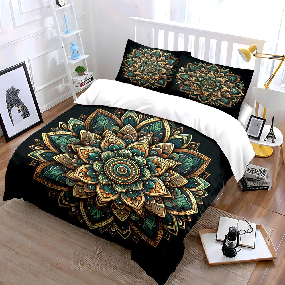 Mandala Art Décor Three-Piece Set Soft Comfortable Duvet Cover Bedding Set Included 1*Duvet Cover & 2*Pillowcases, Gift
