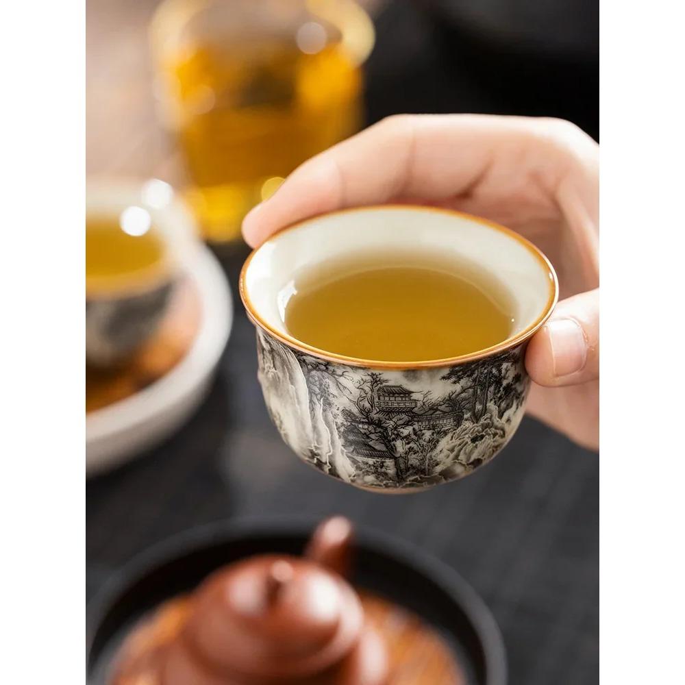 65ML Landscape Ru Kiln Master Cup Household Tea Cup Handmade Tea Bowl Smelling Cup Teaset Supplies Teaware A Cup Of Tea
