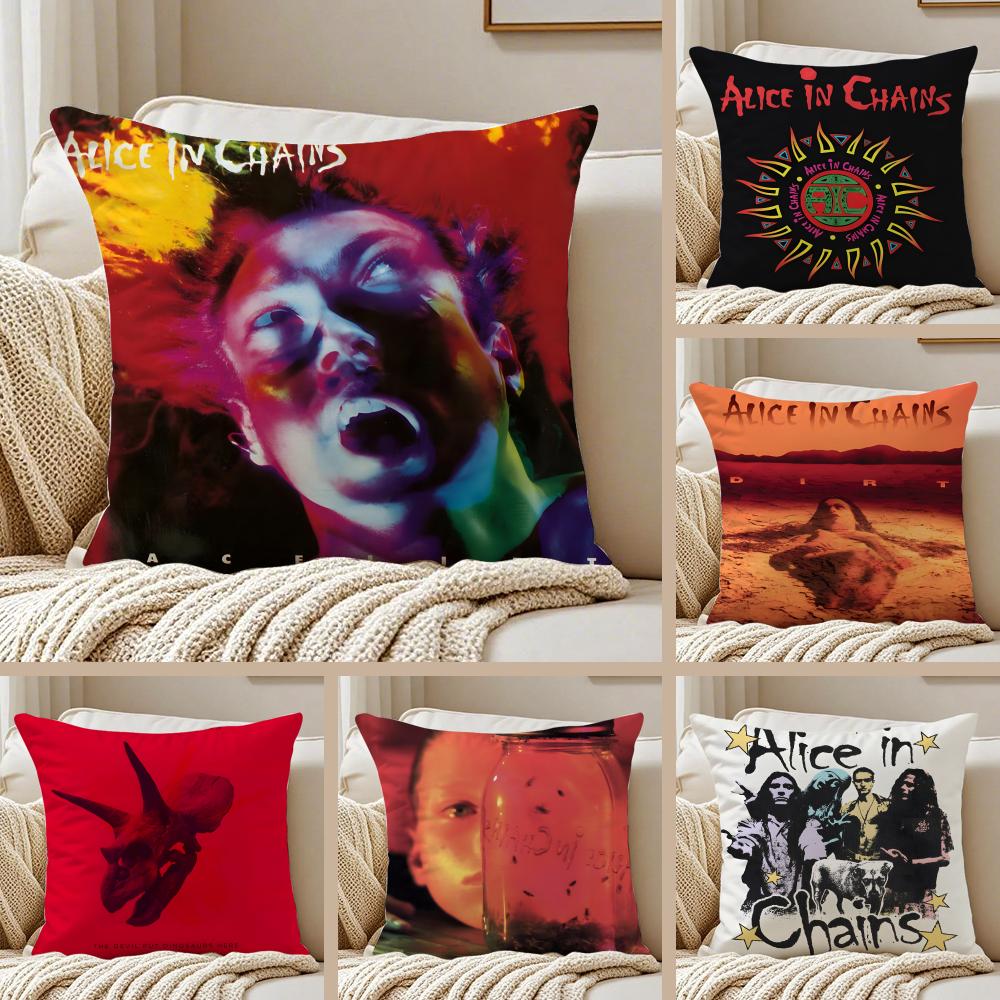 Exquisite Fashion Items Unisex Grunge Rock Band A-Alice In Chains Cushion Cover Pillowcase Anti-Dustmite Invisible Zipper Short Plush Sofa Cushion