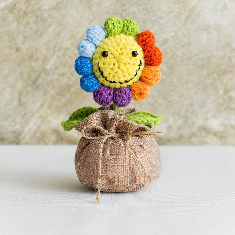 2025 Knitted Flowers Potted Cute Crochet Flowers Knitting Flower Wedding Guest Gift Crochet Rose Sunflower Table Decor