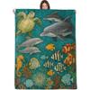 Wicked Ocean Animals Blanket - 280gsm Soft Flannel Throw with Dolphin, Sea Turtle, Seahorse & Coral Reef Design, Teal Blue & Mul