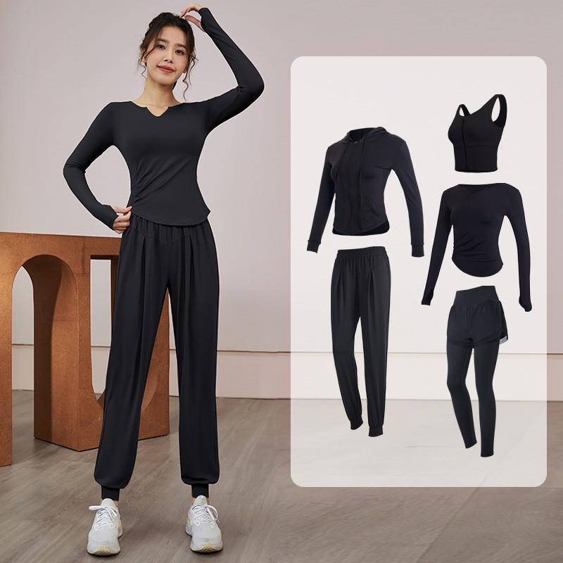 Womens Quick-Dry Fitness Set Gym Yoga Running Long Sleeve Top Pants Sportswear