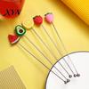 Stir Stick Cocktail Stick, Stainless Steel Mixing with Durian Pineapple Strawberry Cute Drink Stirrer Watermelon Rubber Top Decor, for Bar Milk