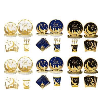 Elegant Disposable Dinnerware Set for 8 Guests Plates Cups and Napkins for Muslims Eid Festival Festive Celebration