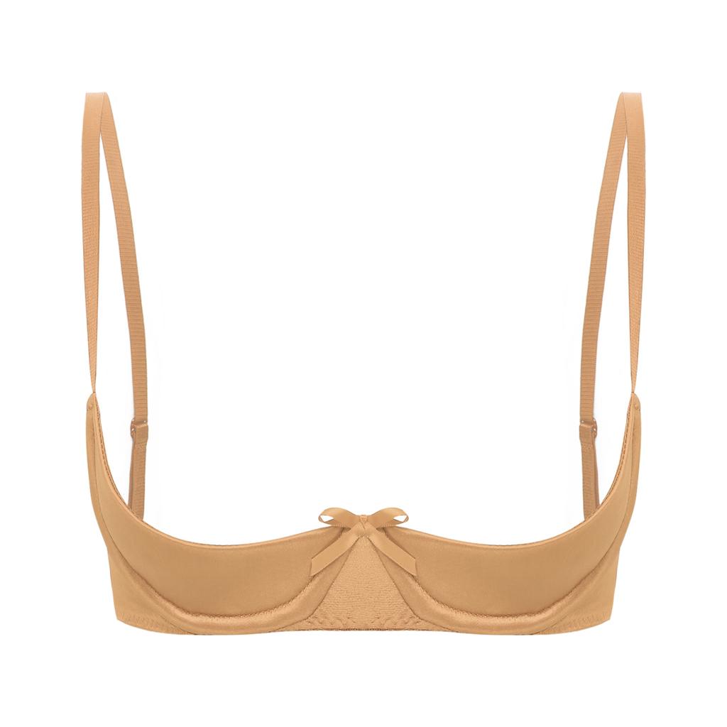 Women Satin Lingerie Underwire Half Cup Bow Push Up Bralette Shelf Bra Tops Corset Bustier Underwear Nightclub Costume