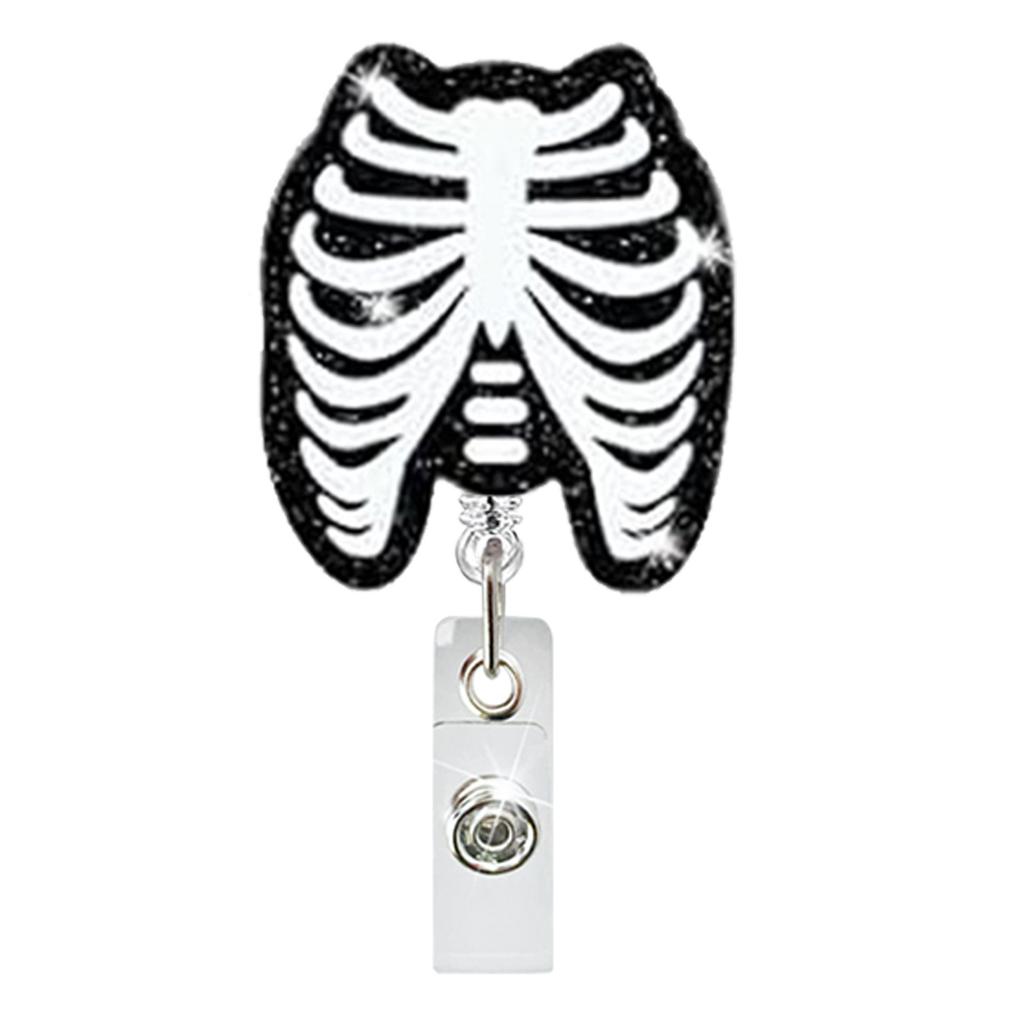 Acrylic Halloween Spooky Ghost Eyeball Skeleton Retractable Badge Reel Rotating ID Badge Holder Crocodile Clip for Doctor Nurse