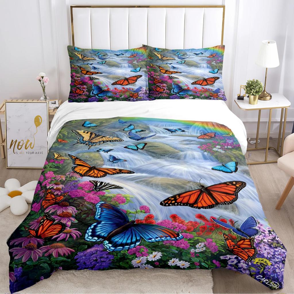 Colorful Flying Butterfly All Season Duvet Cover Comforter Bedding Set Soft Quilt Cover and Pillowcases SingleDoubleQueenKing
