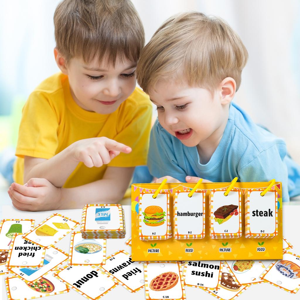92 Food Desktop Cards, Word Cognition, Early Learning, Graphic Education, Parent-Child Interaction, Three-Dimensional Cards