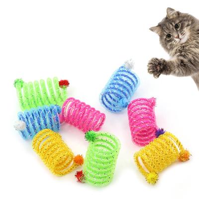 2Pcs Colorful Coils Spring with Plush Ball Cats Chew Toy for Indoor and Outdoor Play Stimulating Curiosity and Hunting