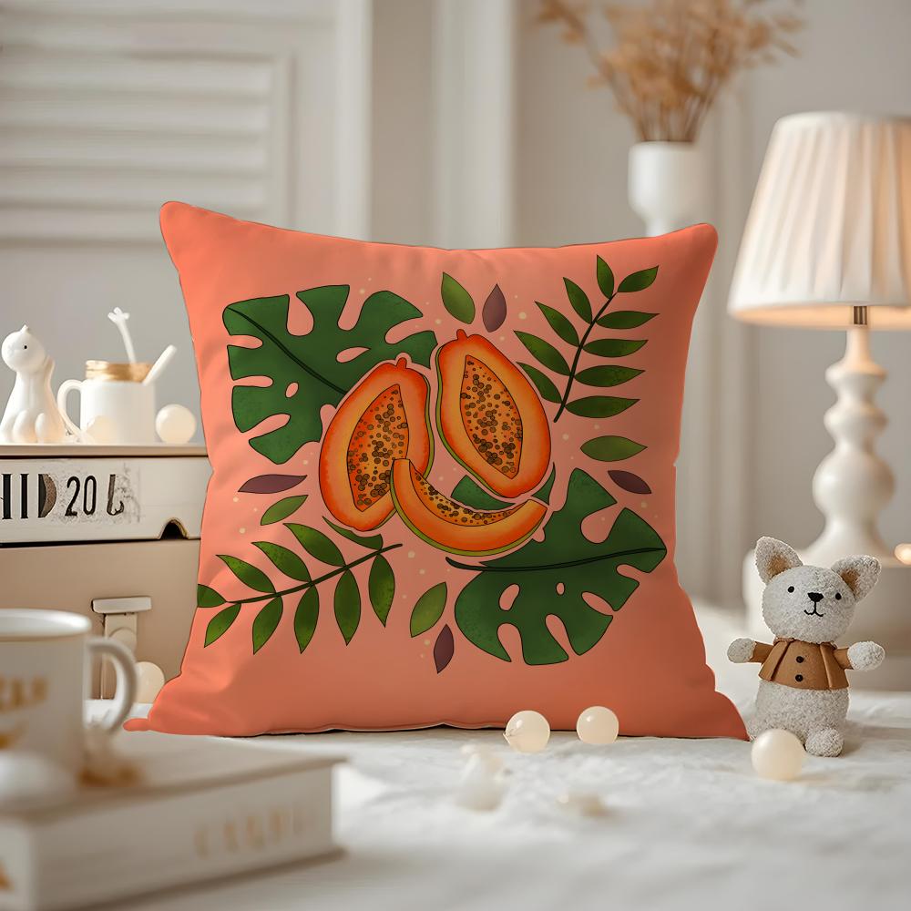 Art Papaya illustration Cushion Cover Antidustmite Pillowcase Invisible zipper silky short plush Sofa cushion cover