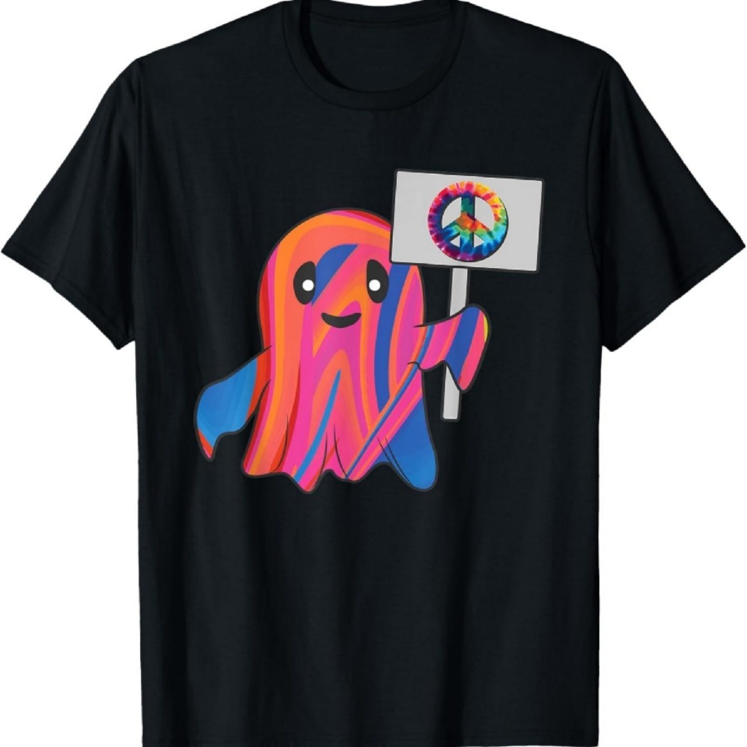 

Funny Vintage Hippie Tie Dye Peace Sign Halloween Ghost T-Shirt XXXXXL чорний