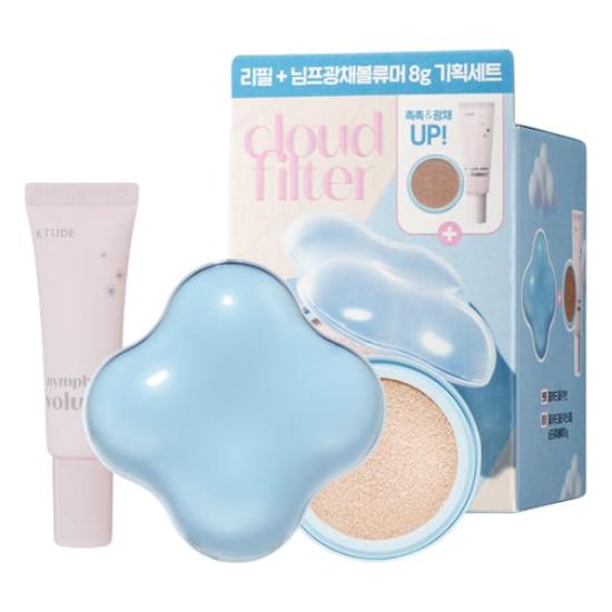 ETUDE Cloud Filter Cushion SPF42/PA+++ 15 g + Refill 15 g + Nymph Aura Volumer Mini 8 g Special Set — Lightweight Cushion Foundation & Glow Base Trio