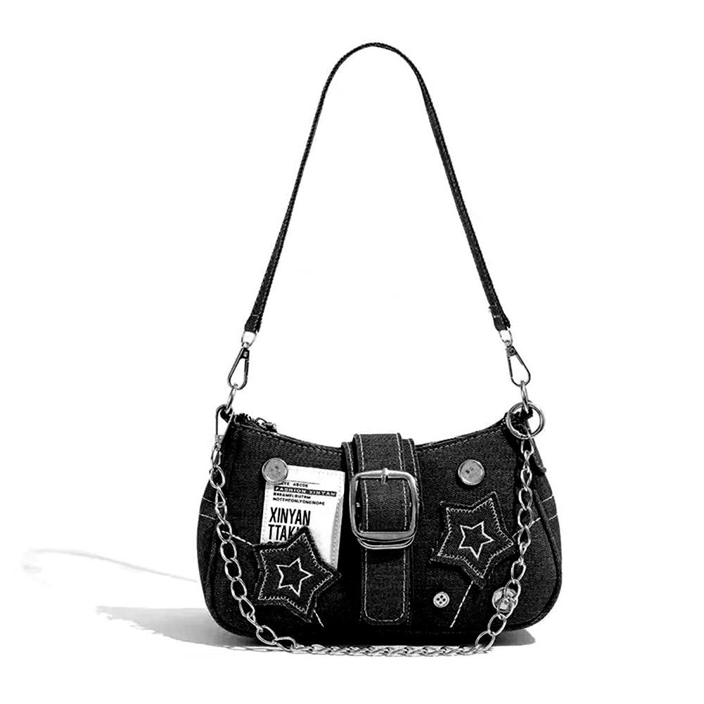 

Y2k Fashion Women s Handbags Denim Stars Pattern Cool Girls Y2K Underarm Bag Retro Style Rivet Armpit Bag