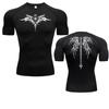 Męska koszulka kompresyjna do fitnessu T-shirt do biegania Szybkoschnąca odzież sportowa Pochłaniająca pot Obcisłe dopasowanie Siłownia Sport Krótki rękaw Oddychające topy