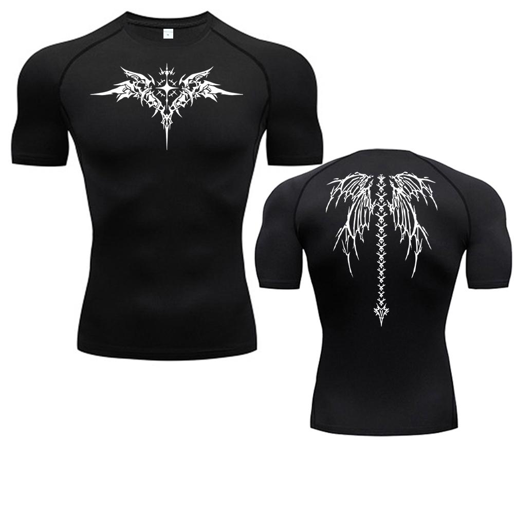 Męska koszulka kompresyjna do fitnessu T-shirt do biegania Szybkoschnąca odzież sportowa Pochłaniająca pot Obcisłe dopasowanie Siłownia Sport Krótki rękaw Oddychające topy