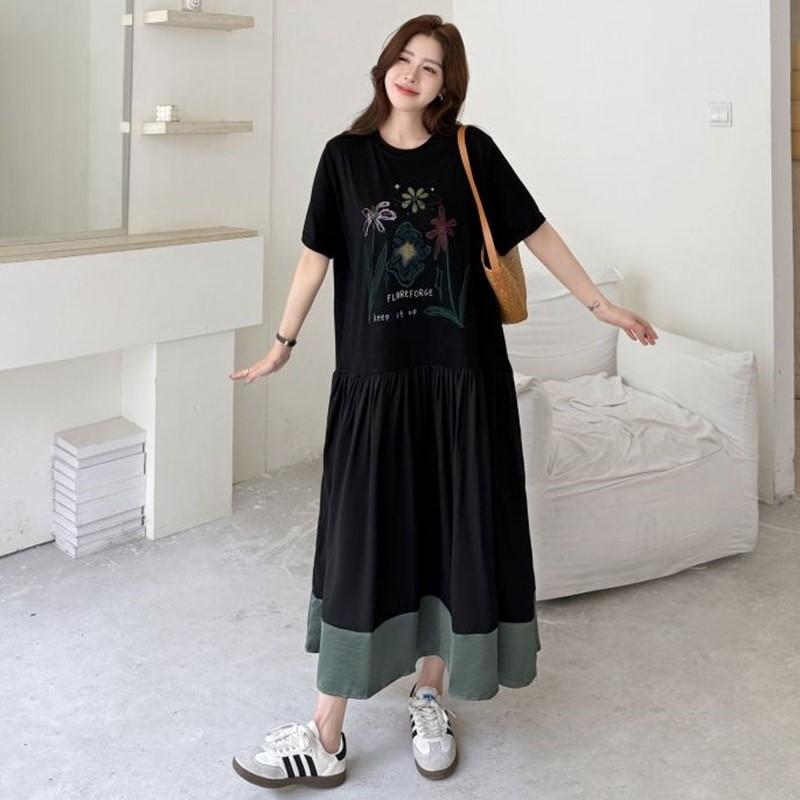 Short Sleeve Plus Size Cotton Vintage Floral New In Dresses for Women Casual Loose Long Summer Dress