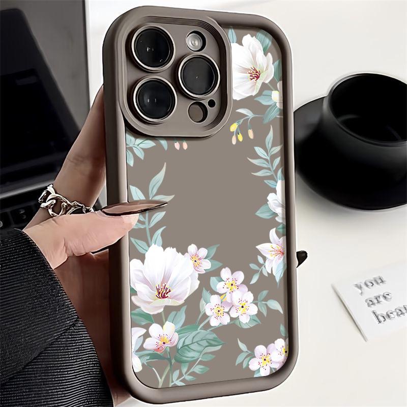 Husă moale TPU cu imprimare florală simplă, rezistentă la șocuri, pentru iPhone 16 Pro Max 15 14 Pro 13 12 11 XR XS 8 7 Husă mată de protecție a lentilelor