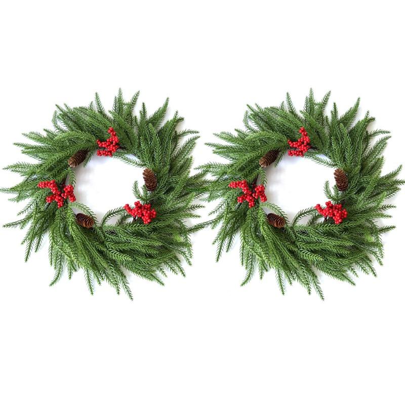 Artificial Simulation Green Plants, Pine Needles, Red Fruit Wreaths, Christmas Pinecone Decorative Storefront Pendants