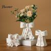Dried Flower Holder Ceramic Bow Vase with Star, Decorative Flowers Vase, Creative French Style Arrangement for Living Room Table Centerpiece