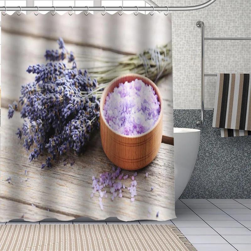 Beautiful Purple Lavender Flowers Shower Curtain Bathroom  Fabric Washable Polyester for Bathtub Art Home Decor with Hook