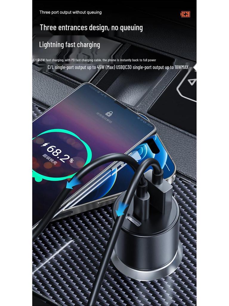 A+C/L63W Triple-Port Autoladegerät für Huawei SuperCharge & Apple Reverse Charging