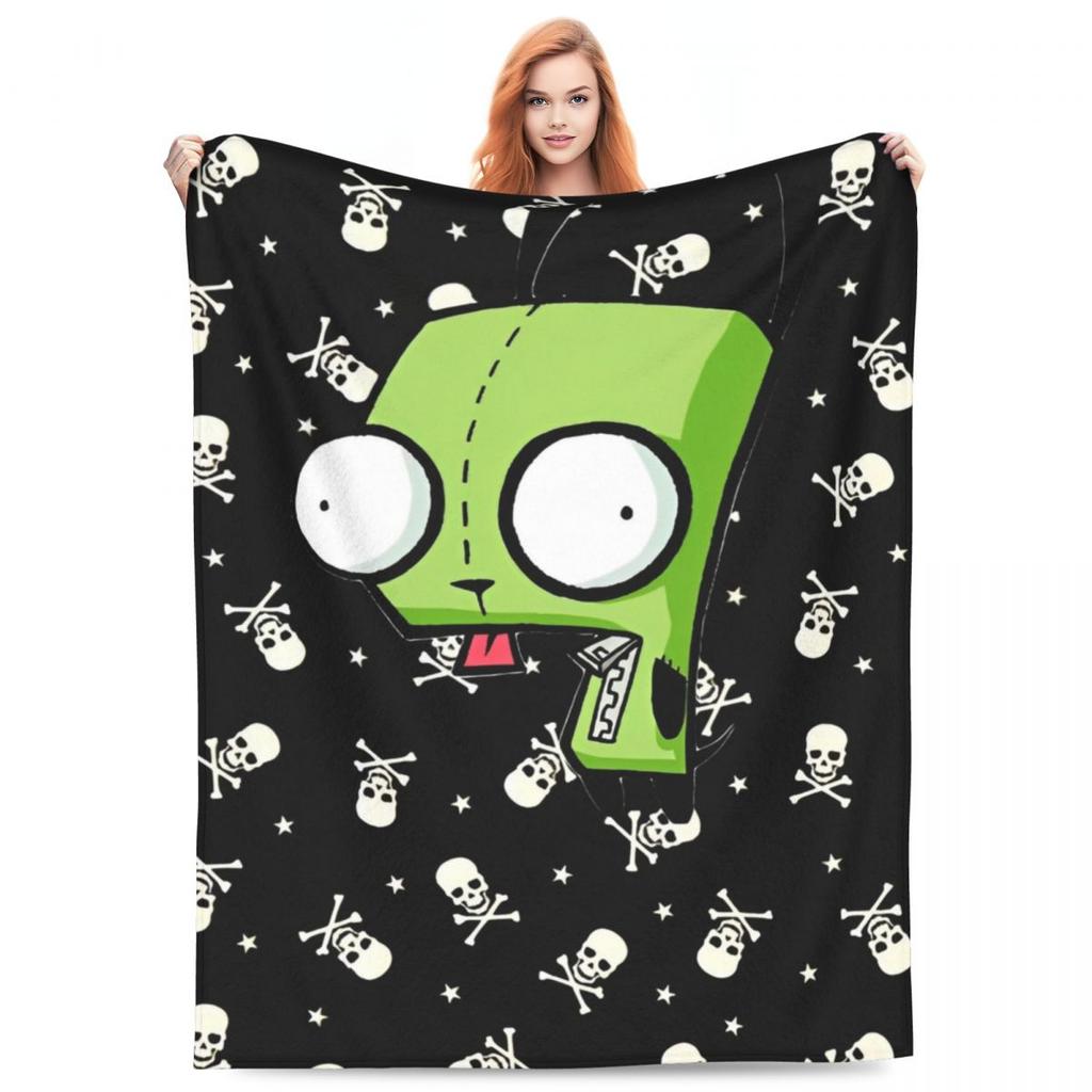 Invader-Zims Wolldecke Cartoon Dunkle Komödie Individuelle Überwurfdecke für Zuhause 200x150cm