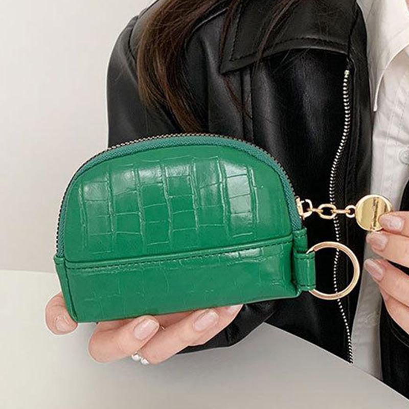 Shell Small Wallet Pu Leather Coin Purse Simple Card Holder Korean Solid Color Zipper Key Case Mini Handbag