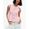 Summer Women's round Neck Sleeveless Cropped Short Skirt Hem Bowknot Decoration Knitting Tops 9598086