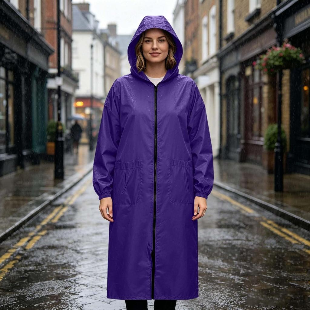 Long Sleeve Waterproof Hooded Raincoat Full Length Protective Coat Lightweight Windproof Outerwear for Outdoor Work and Daily Use
