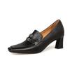 Fashion Women's Shoes Genuine Leather Shoes High Heel Fashion Retro Elegant Square Toe Comfort Casual Shoes Woman Commute Office Pumps