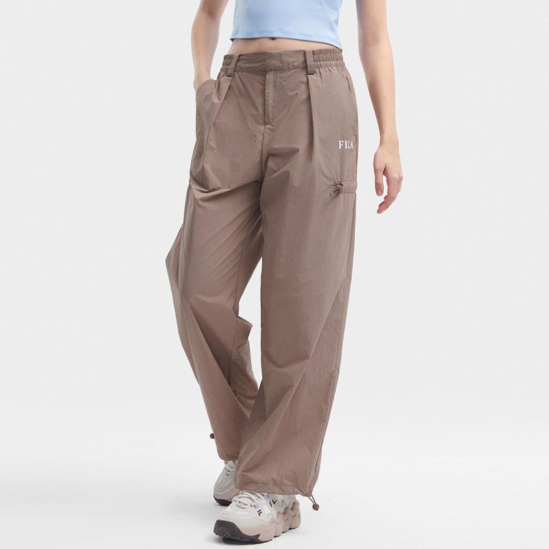 Fila Solid Color Tapered Woven Casual Pants Women Bottoms Apricot Brown F51W429801F-DK