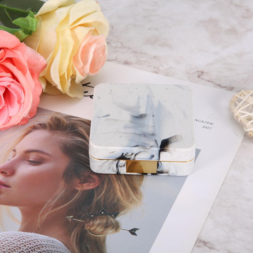 Portable Marble Surface Mirror Square Soaking Contact Lens Case Golden