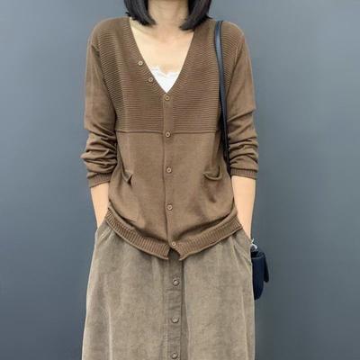 Large Size Knitted Cardigan Women's Autumn Loose Long Sleeved Top Spring Thin Solid Color Sweater Coat