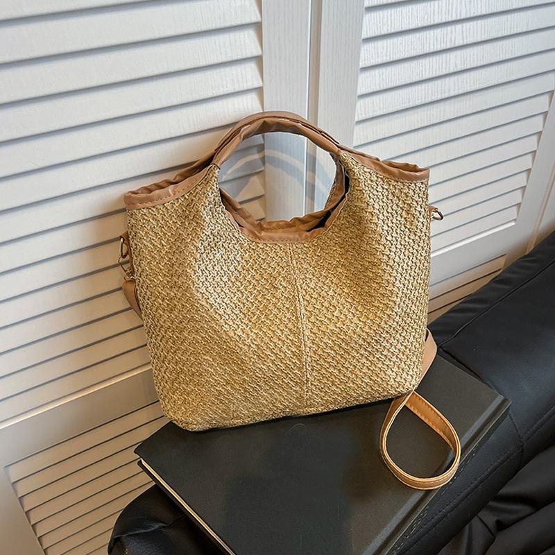 Yogodlns Módní letní slaměné kabelky dámské tašky přes rameno pro každodenní nošení ležérní cestování crossbody taška s horním uchem
