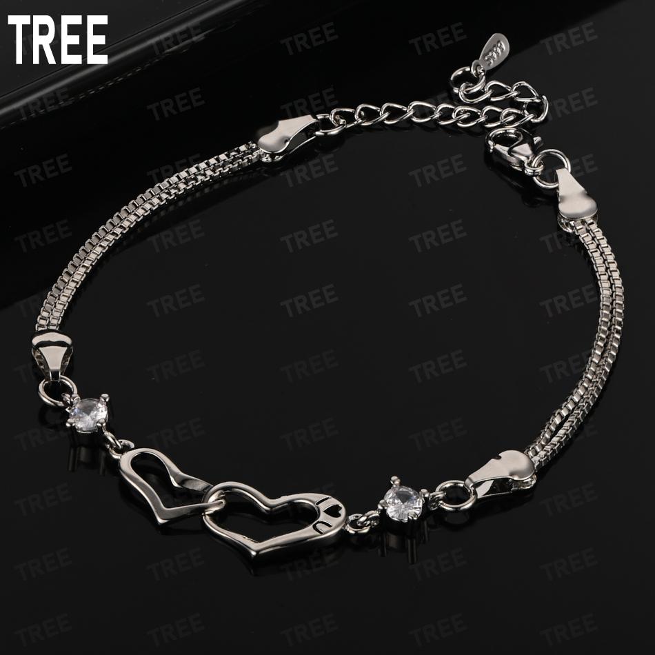 925 Sterling Silver Romantic Interlocking Double Heart Bracelet - Fashionable Gift Jewelry