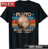 Vintage Never Forget Pluto Funny Retro Astronomy Space T-Shirt Bold Urban Stylish Tshirts Unique Chic Funny Tee Minimalist Top