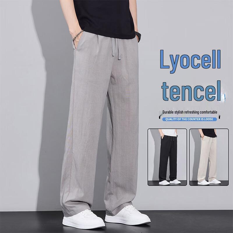 VUUG Men s Tencel Linen Blend Straight Casual Trousers 2XL