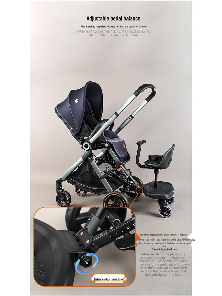 Convertible Two-Way Baby Stroller with Attachable Pedal and Shock-Absorbing Wheels