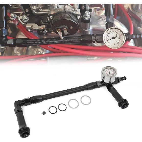 RULLINE AN6 Dual-Feed Double Pump Braided Fuel Line with 0-150psi Vacuum Pressure Gauge Compatible with Holley 4150 Carburetor