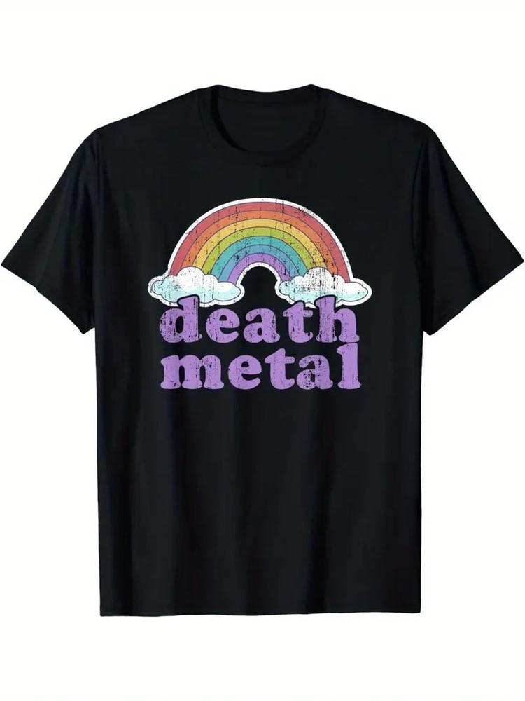 

DEATH METAL Rainbow amp; Slogan Print Cotton T-Shirt Breathable amp; Comfort Fit for Unisex T-Shirt XL