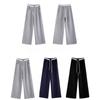 Grey Double Color Waist Sports Pants Women's Spring Autumn Casual Straight Leg Sweatpant Spliced Elastic Waistband Wide Leg Pants