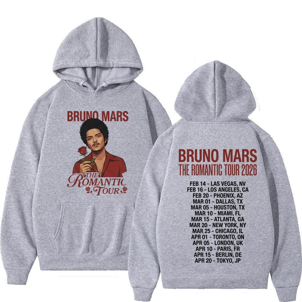 Rapper Bruno Mars The Romantic Tour Print Hoodie Men Women Fashion Vintage Hoodies Loose Gothic Punk