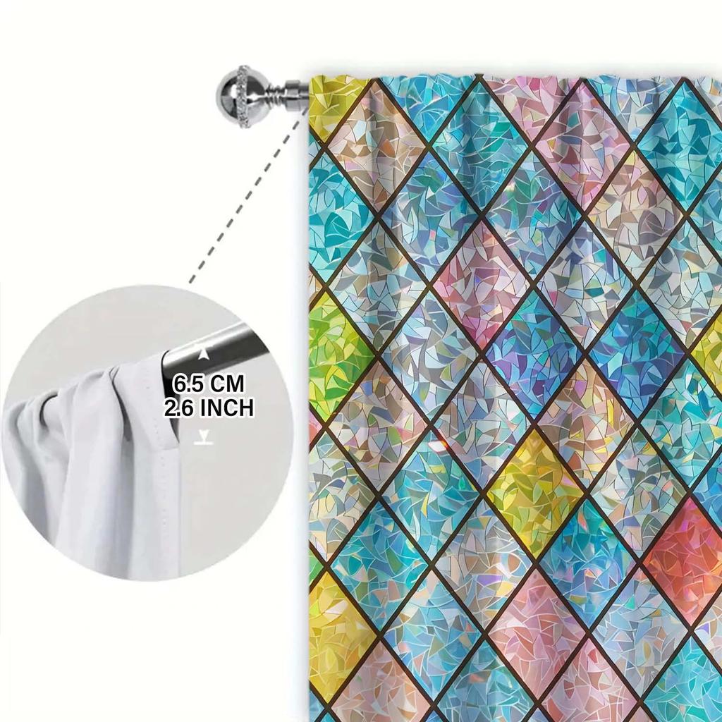 2 Panels Colored Square Glass Window Pattern Curtains   Distinctive Printed Curtains   Suitable for Gifting To Family and Friends
